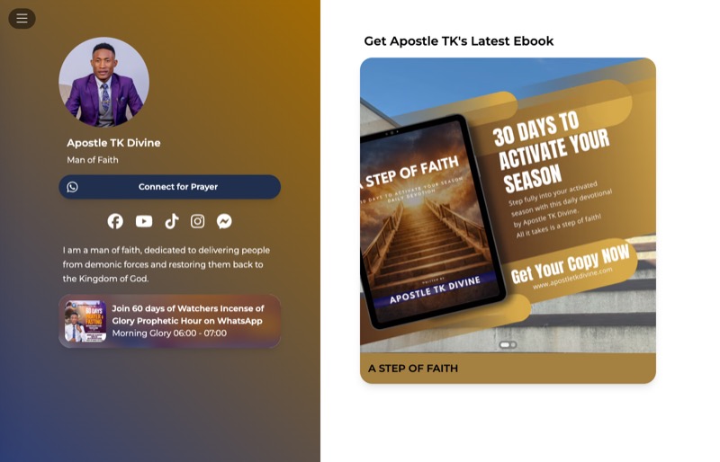 Apostle TK Divine Personal Brand Micro Site